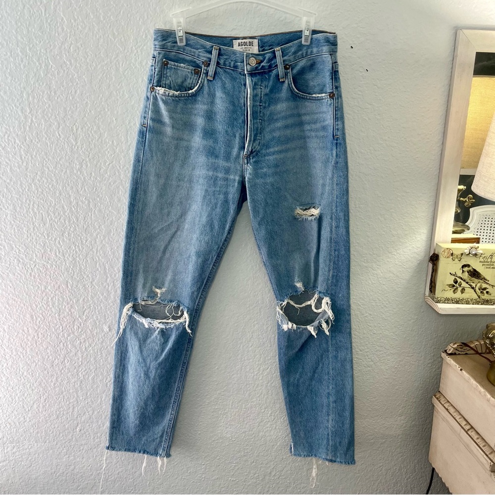 AGOLDE High Rise Button Fly Distressed Jeans Size 26